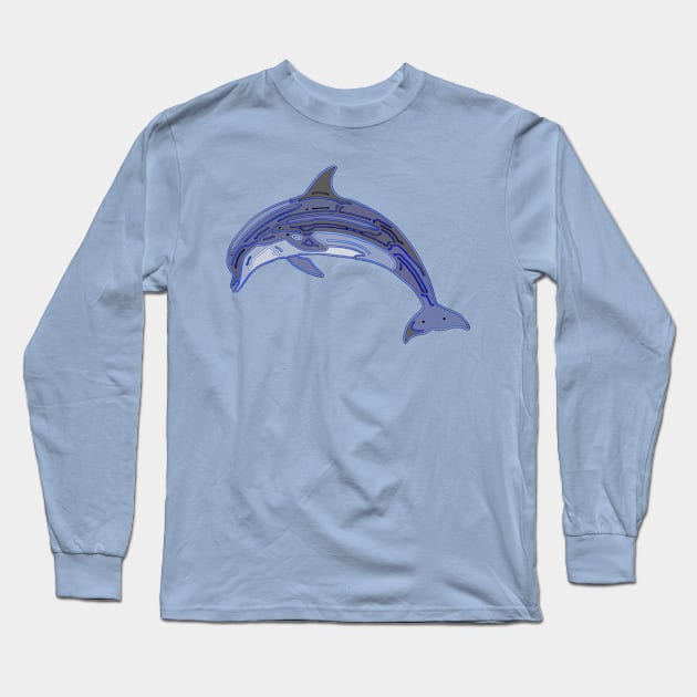 Dolphin Line Art Design Long Sleeve T-Shirt by PhotoArts